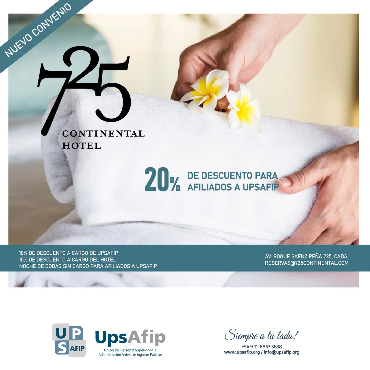 Nuevo convenio: 725 Continental Hotel 20% de descuento para afiliados a UPSAFIP