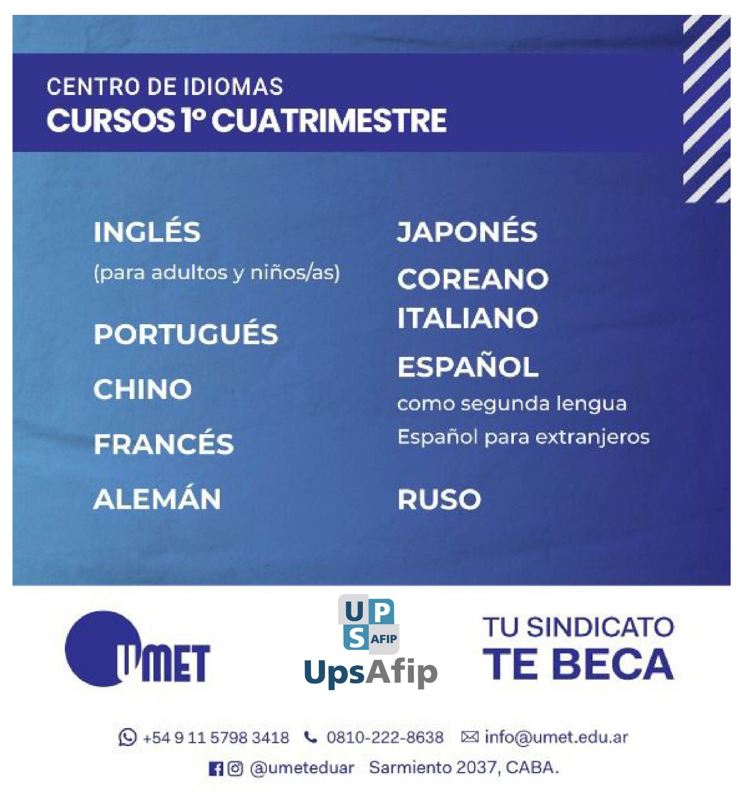 Tu sindicato te beca: el 50 % del valor del curso de idiomas en UMET