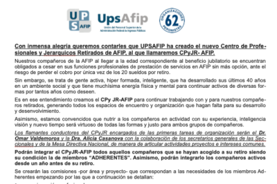 CPyJR-AFIP: nuevo Centro de Profesionales y Jerárquicos Retirados de AFIP