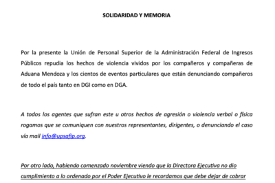 Comunicado del 1 de noviembre de 2024: SOLIDARIDAD Y MEMORIA