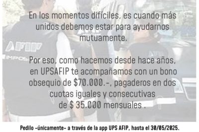 ¡Feliz día del trabajador Impositivo! Bono obsequio de $AR 70.000